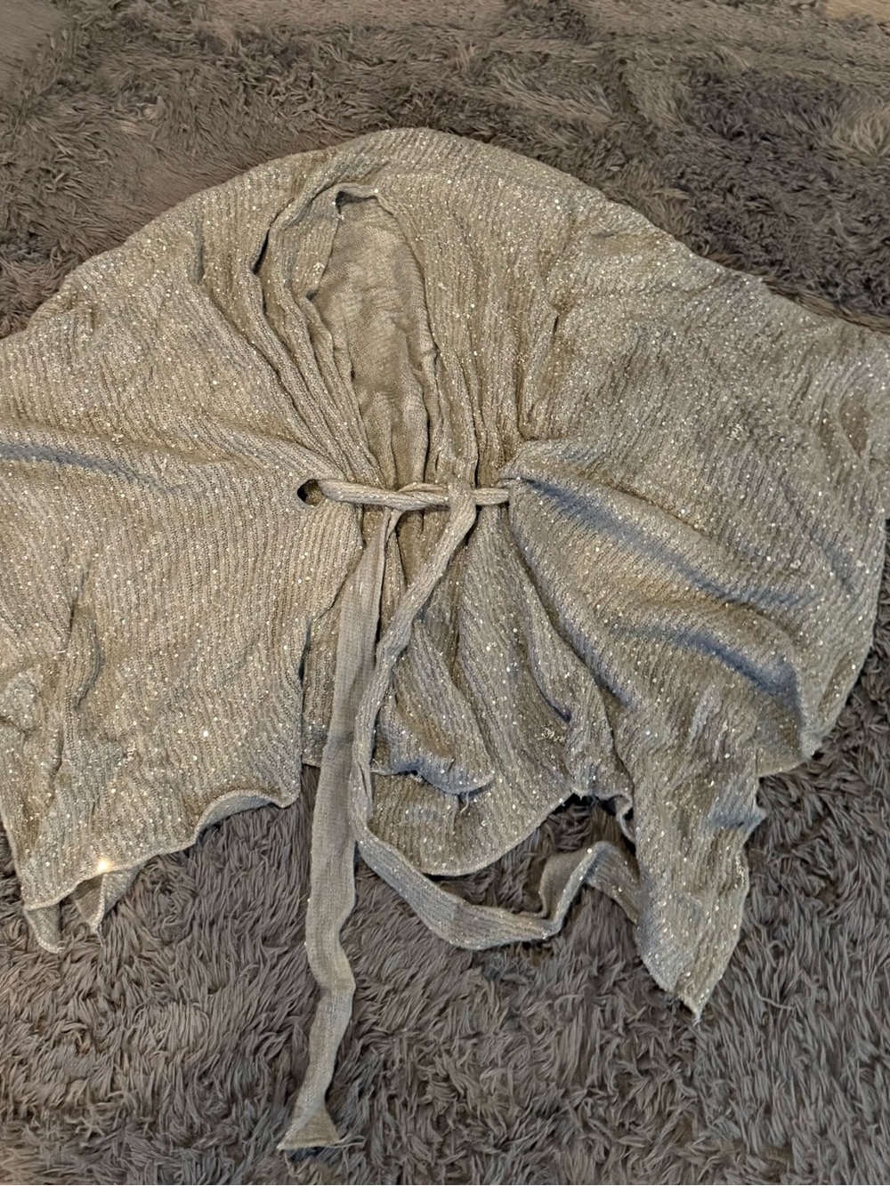 New York & Company Metallic Tie-Front Poncho Shrug - Grey